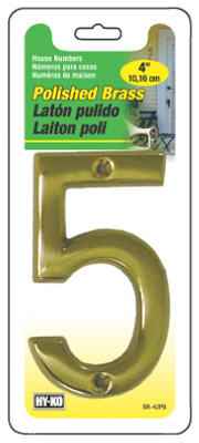 Hillman Distinctions 4 in. Gold Brass Screw-On Number 5 1 pc (Pack of 3)