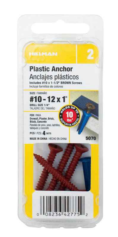 Hillman .190 in. Dia. x 1 in. L Plastic Flat Head Conical Anchor 4 pk (Pack of 10)