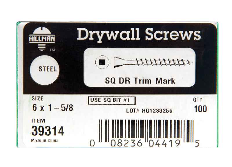 HILLMAN No. 6 in. X 1-5/8 in. L Square Fine Drywall Screws 100 pk