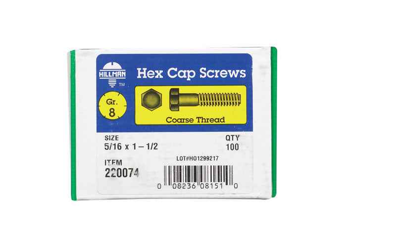 HILLMAN 5/16 in. D X 1-1/2 in. L Heat Treated Steel Hex Head Cap Screw 100 pk