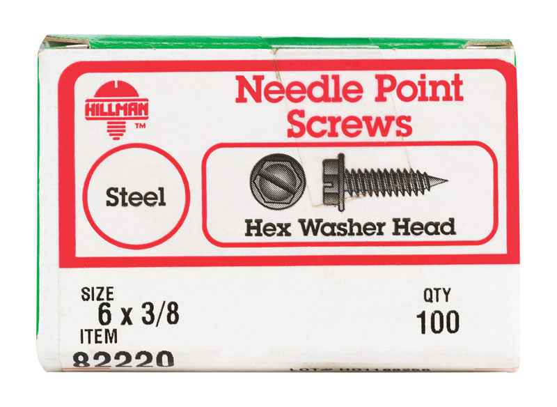 HILLMAN No. 6 Ga. X 3/8 in. L Slotted Hex Washer Head Self-Piercing Screws 1 pk