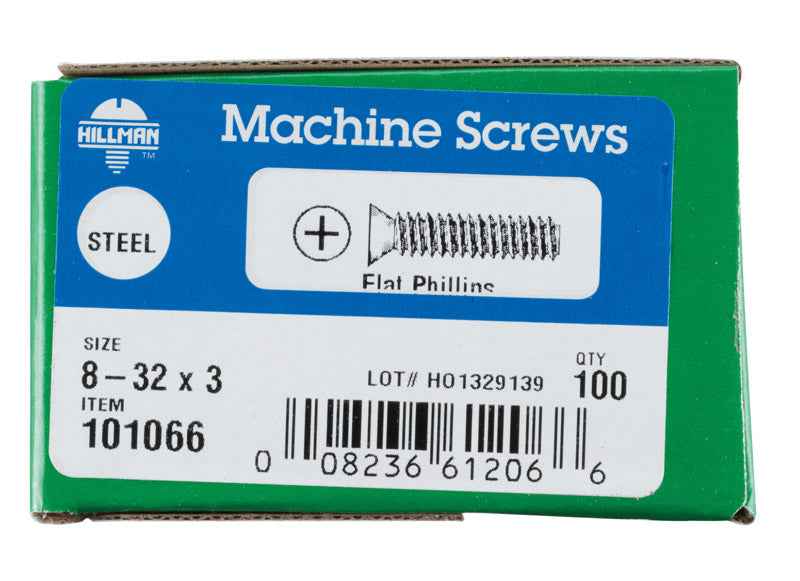 HILLMAN No. 8-32 Ga. X 3 in. L Phillips Flat Head Zinc-Plated Steel Machine Screws 100 pk