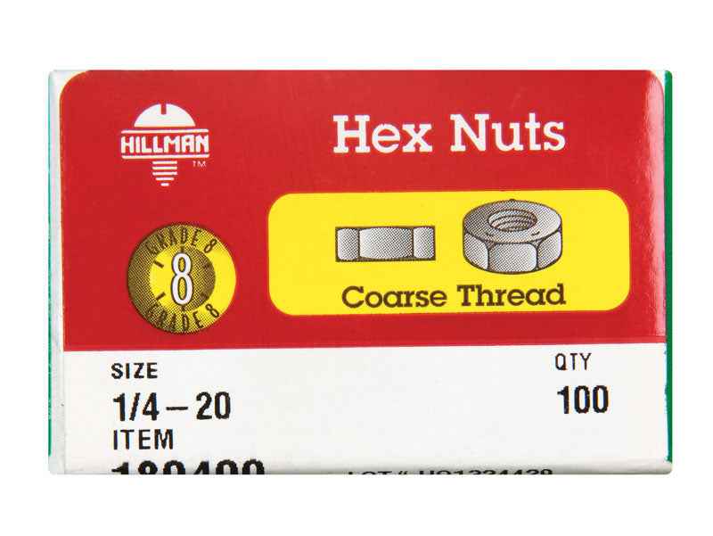 Hillman 1/4 in. Zinc Dichromate Steel USS Hex Nut 100 pk