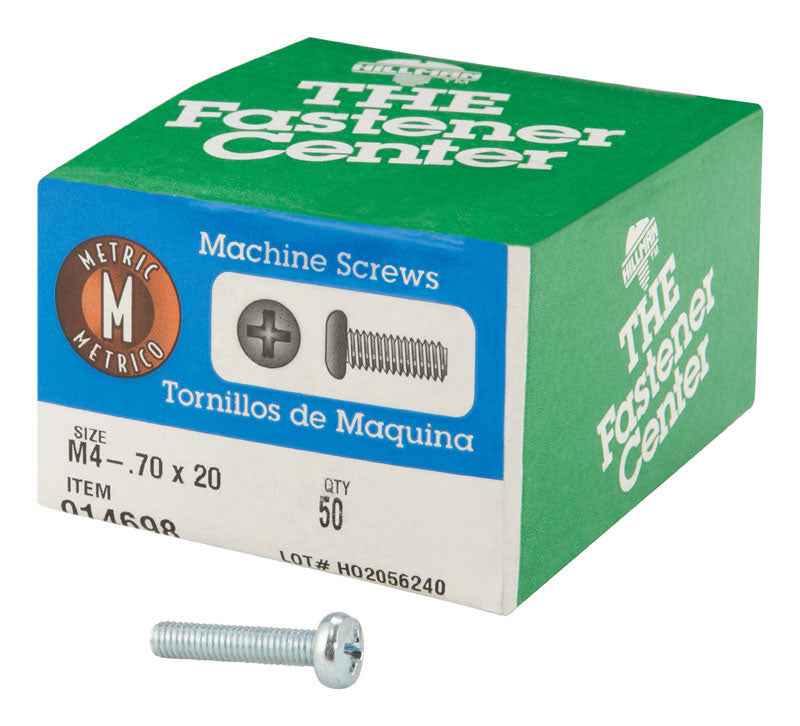 HILLMAN M4-0.7 Ga. X 20 mm L Phillips Pan Head Zinc-Plated Steel Metric Machine Screws 50 pk