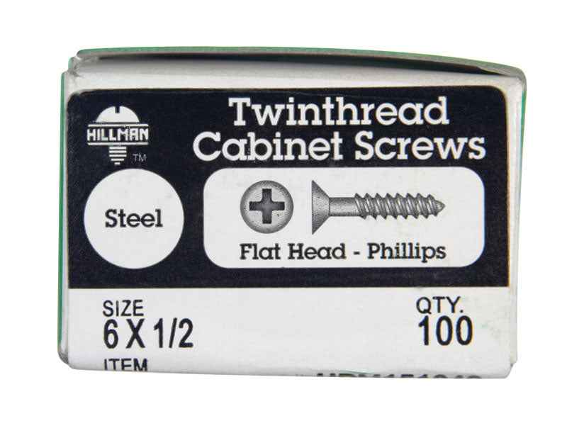 HILLMAN No. 6 X 1/2 in. L Phillips Black Phosphate Twin Thread Cabinet Screws 100 pk