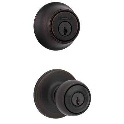 Kwikset Polo Venetian Bronze Deadbolt and Passage Door Knob 1-3/4 in.