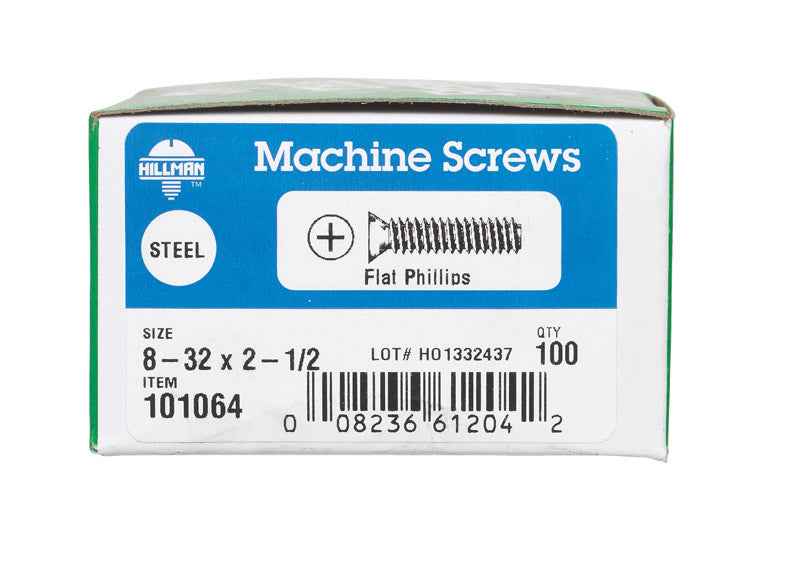 HILLMAN No. 8-32 Ga. X 2-1/2 in. L Phillips Flat Head Zinc-Plated Steel Machine Screws 100 pk