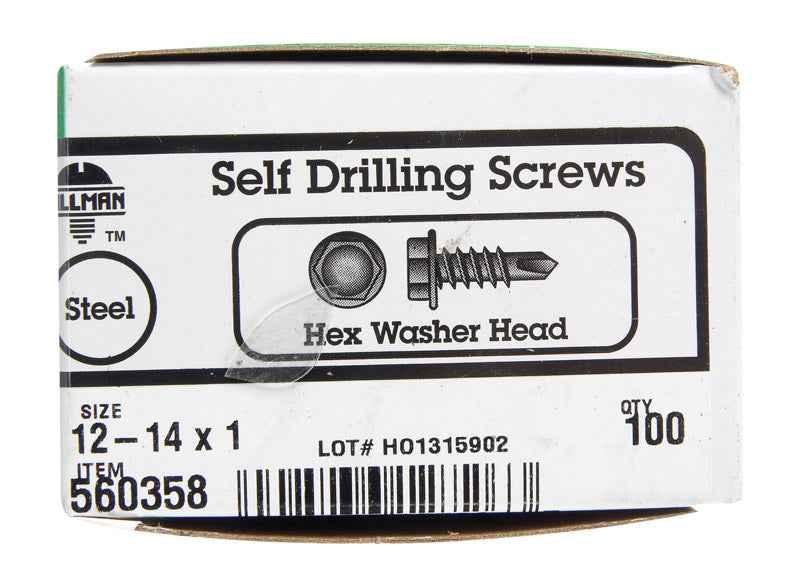 Hillman No. 12-14 X 1 in. L Hex Hex Washer Head Sheet Metal Screws 100 pk