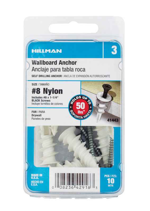 Hillman .164 in. Dia. x 1-1/4 in. L Nylon Flat Head Wallboard Anchors 10 pk (Pack of 5)