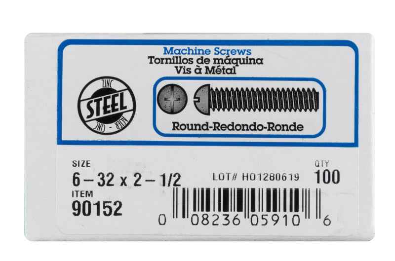 HILLMAN No. 6-32 Ga. X 2-1/2 in. L Combination Round Head Zinc-Plated Steel Machine Screws 100 pk