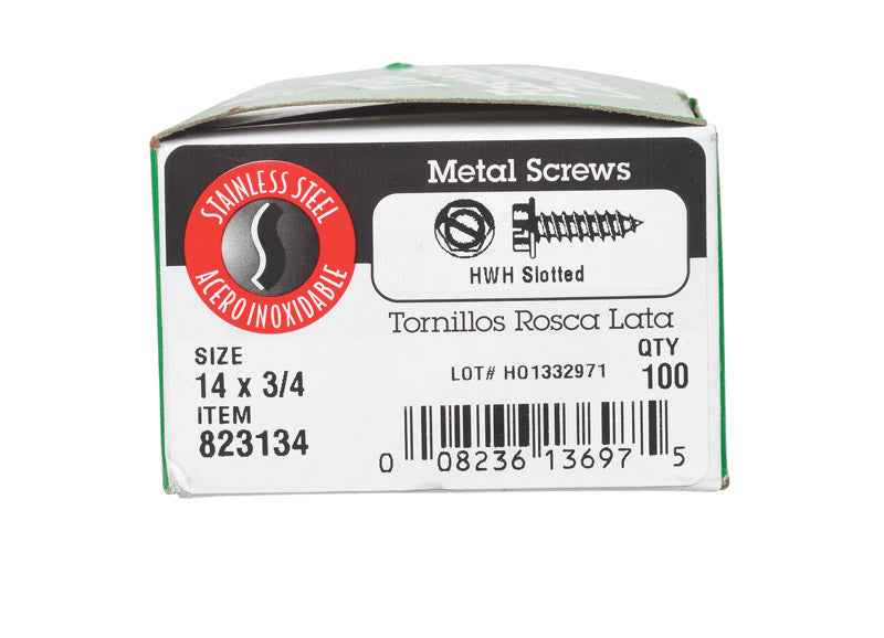 HILLMAN No. 14 Ga. X 3/4 in. L Slotted Hex Washer Head Sheet Metal Screws 100 pk