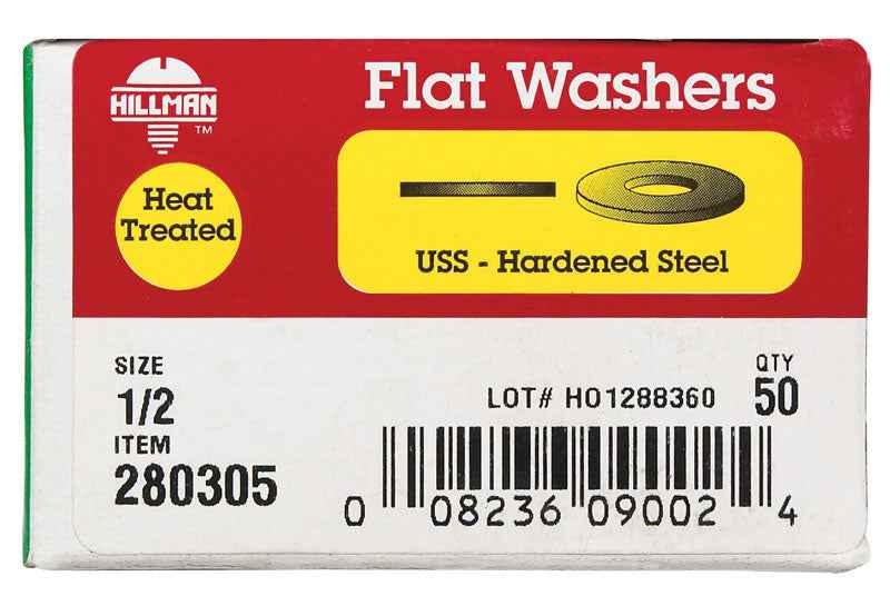 Hillman Yellow Dichromate Steel 1/2 in. USS Flat Washer 50 pk