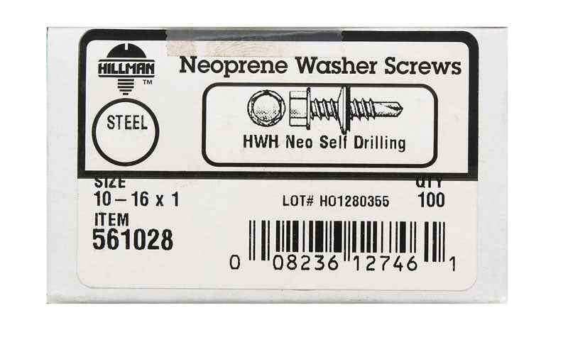 HILLMAN No. 10 Ga. X 1 in. L Hex Hex Washer Head Self-Drilling Screws 100 pk