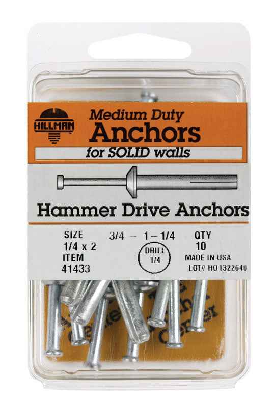 Hillman 1/4 in. Dia. x 2 in. L Zinc Round Head Hammer Drive Anchor 10 pk (Pack of 5)