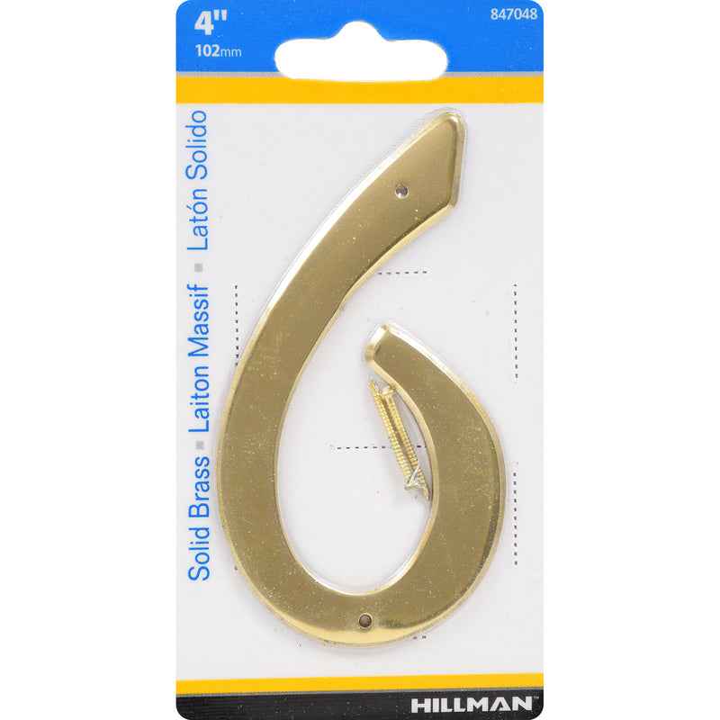 Hillman 4 in. Gold Brass Nail-On Number 6 1 pc (Pack of 3)