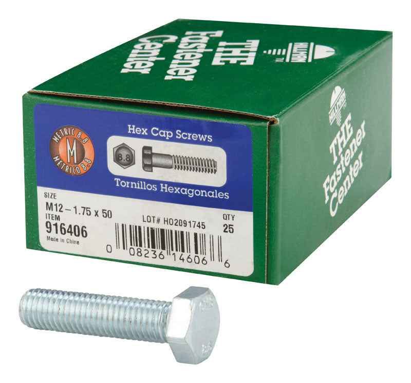 HILLMAN M12-1.75 mm D X 50 mm L Heat Treated Zinc Steel Hex Head Cap Screw 1 pk