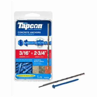 Tapcon 3/16 in. D X 2-3/4 in. L Steel Hex Head Concrete Screw Anchor 75 pk