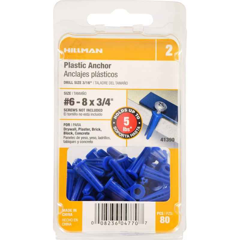 Hillman .138 in. Dia. x 3/4 in. L Plastic Flat Head Conical Anchor 80 pk (Pack of 5)