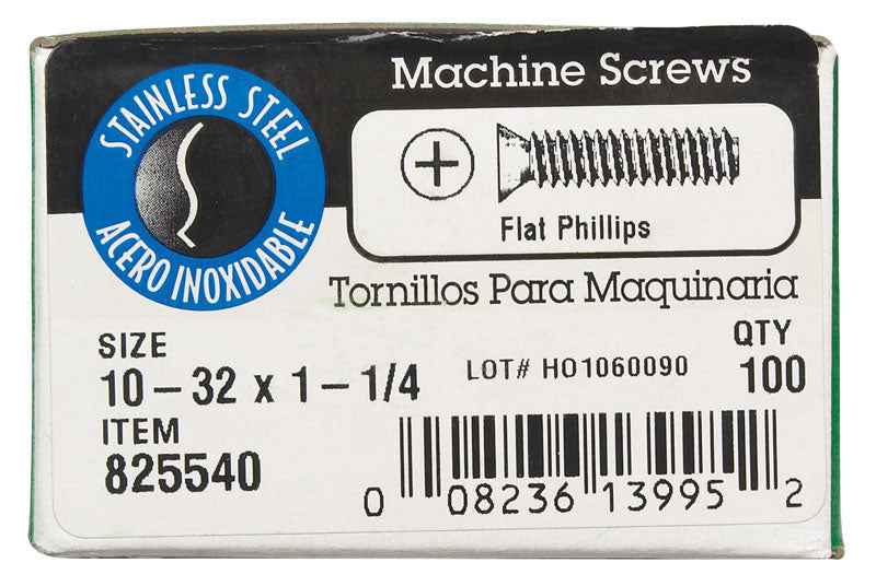 HILLMAN No. 10-32 Ga. X 1-1/4 in. L Phillips Flat Head Stainless Steel Machine Screws 1 lb 1 pk
