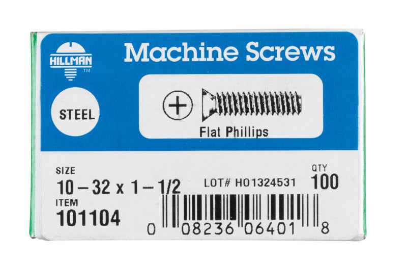 HILLMAN No. 10-32 X 1-1/2 in. L Phillips Flat Head Zinc-Plated Steel Machine Screws 100 pk