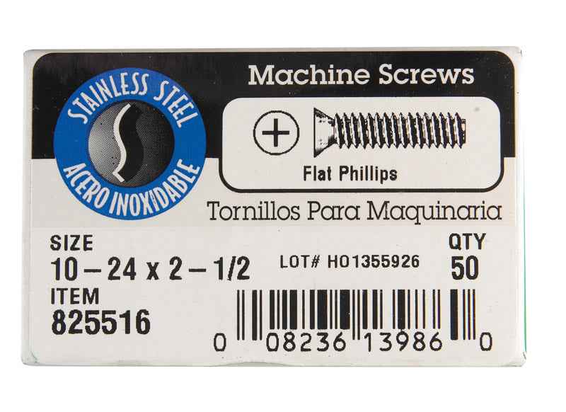 HILLMAN No. 10-24 X 2-1/2 in. L Phillips Flat Head Stainless Steel Machine Screws 50 pk