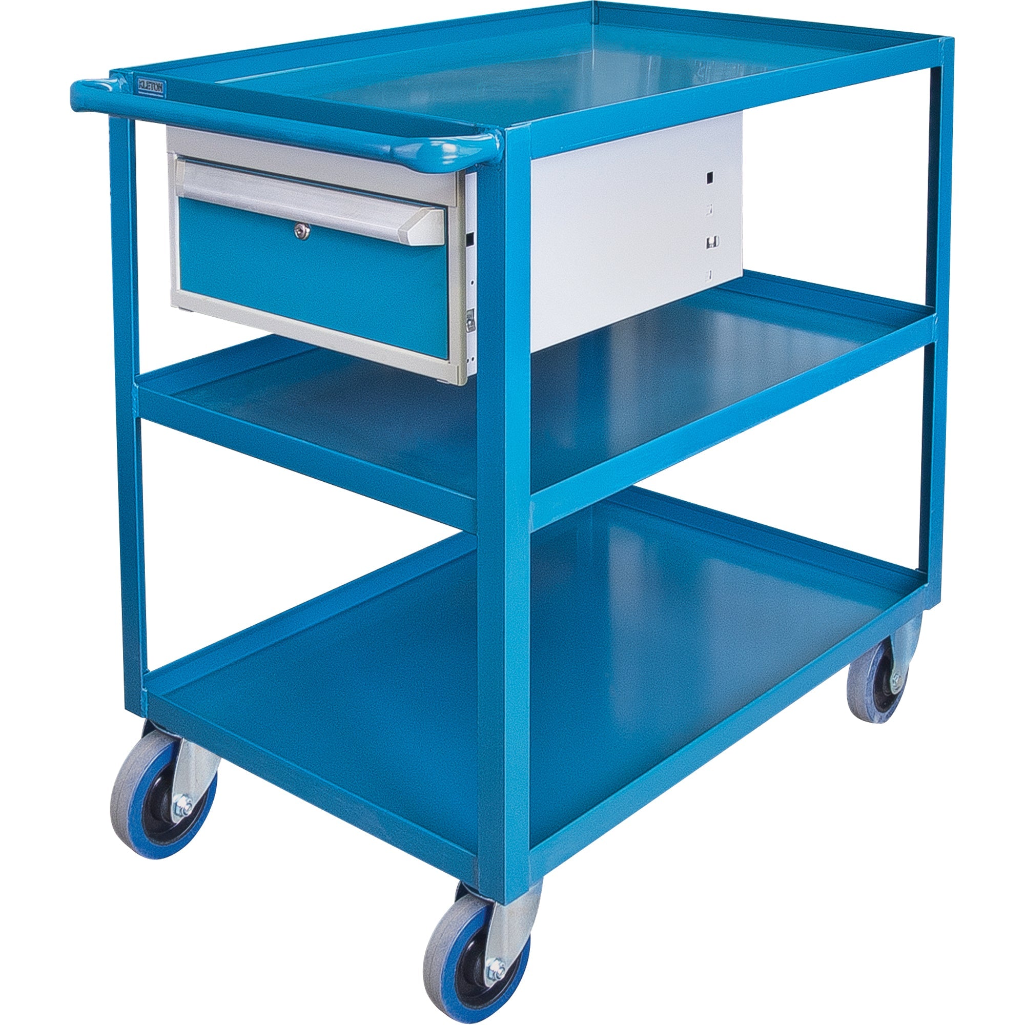 Heavy Duty Shelf Cart with Drawer, 1200 lbs. Capacity, Steel, 24" x W, 36" x H, 36" D, Rubber Wheels, All-Welded, 1 Drawers