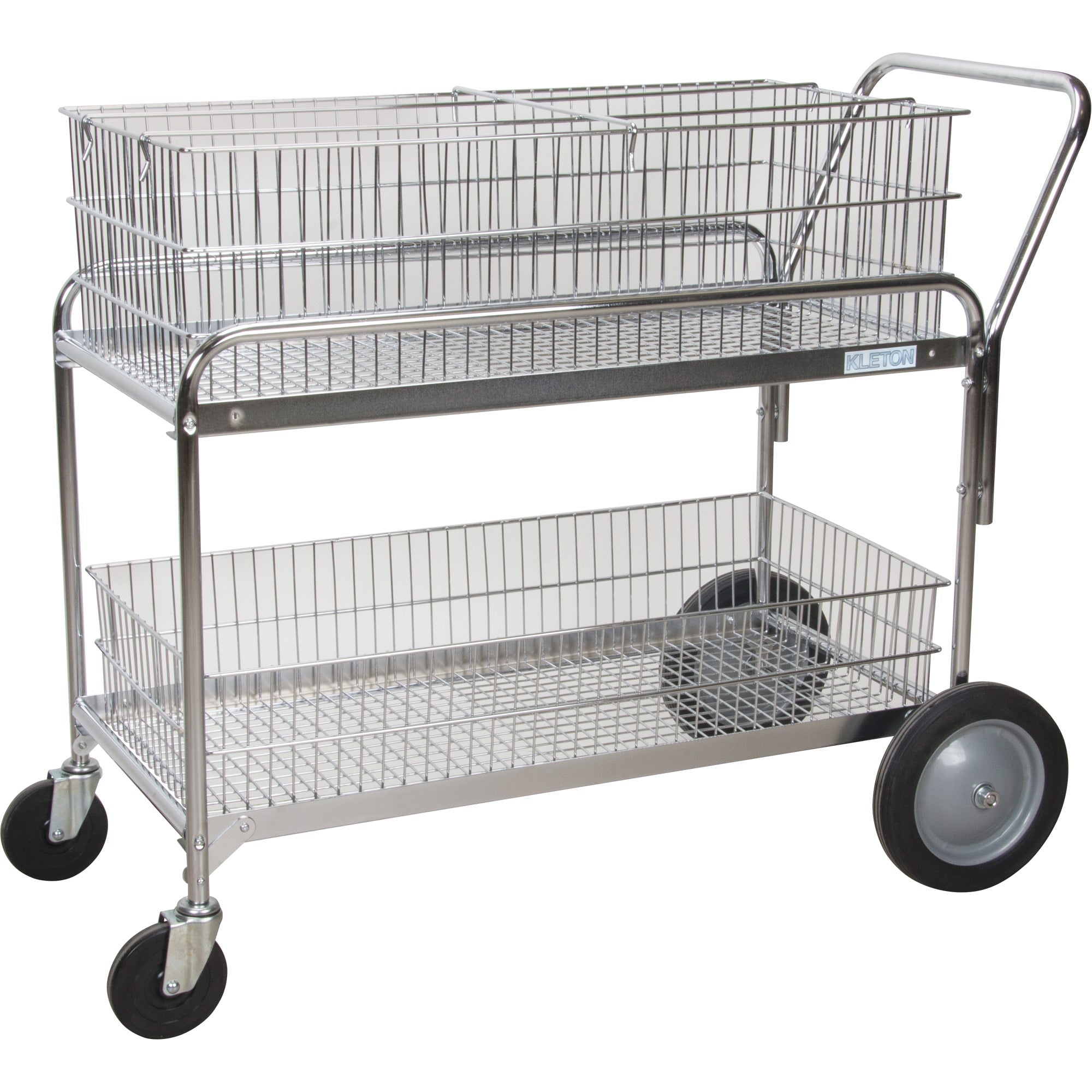 Wire Mesh Office Mail Cart, 250 lbs. Capacity, Chrome, 23" D x 42" L x 38" H, Chrome Plated