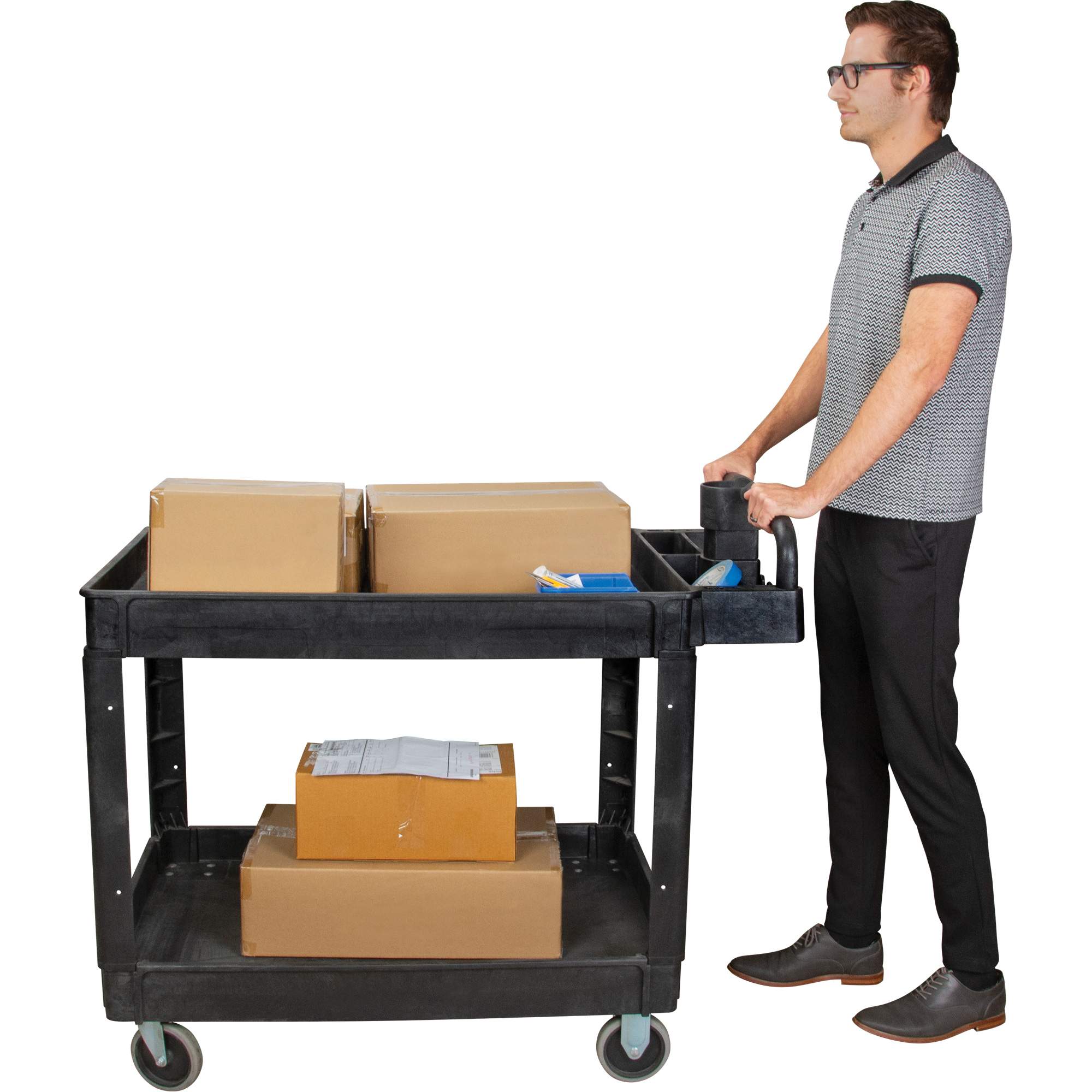 Utility Cart, 2 Tiers, 25-5/8" x 33-1/2" x 43-3/4", 550 lbs. Capacity