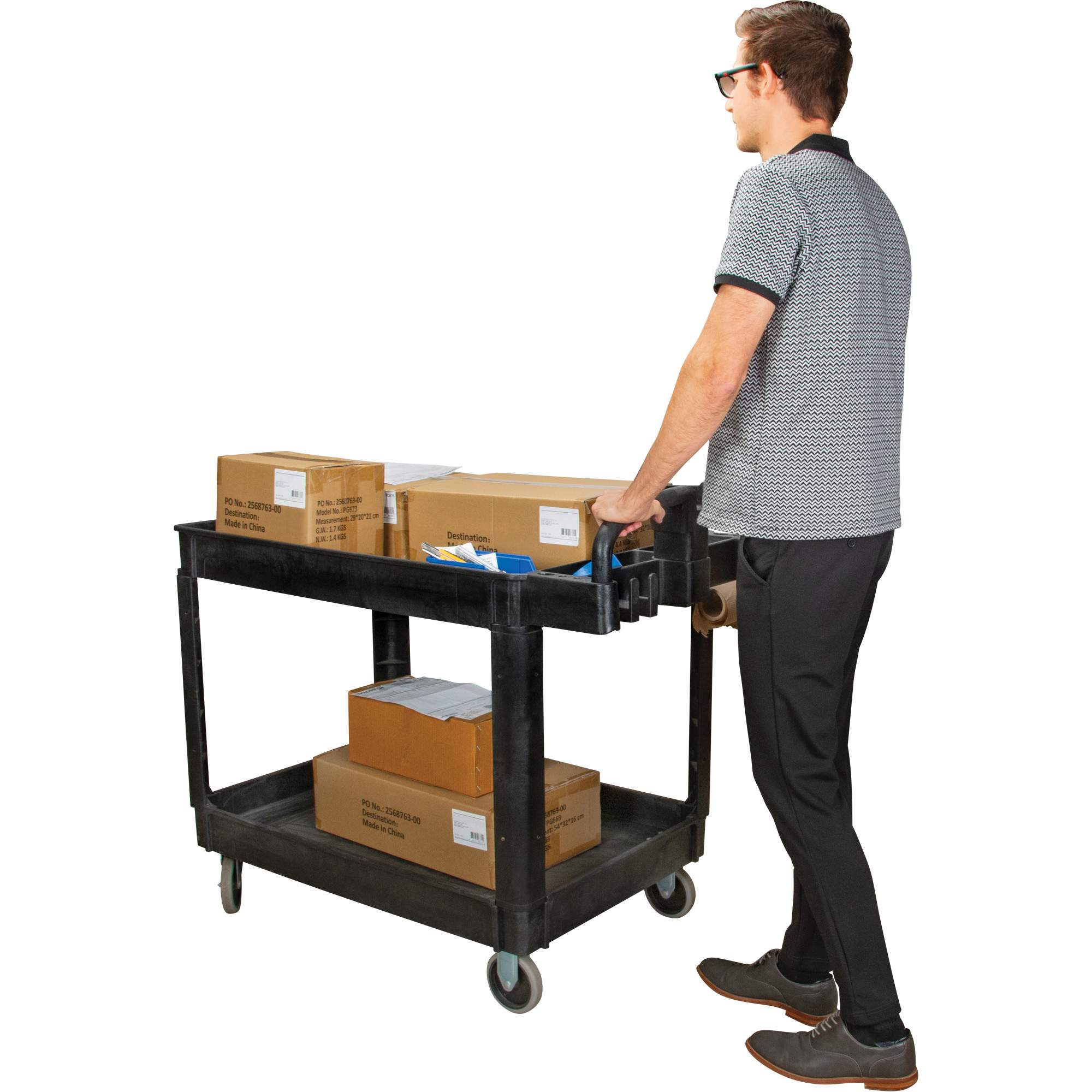 Utility Cart, 2 Tiers, 25-5/8" x 33-1/2" x 43-3/4", 550 lbs. Capacity