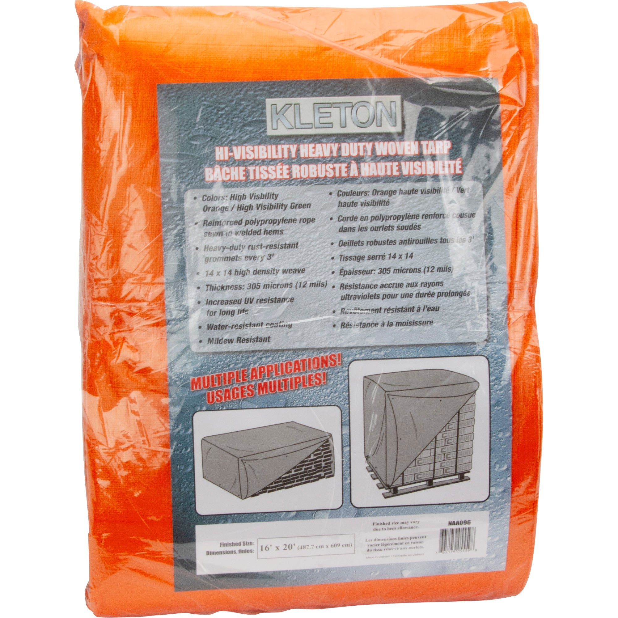 High-Visibility Heavy-Duty Woven Tarp, Green/Orange, 16' x 20' x 12 mils