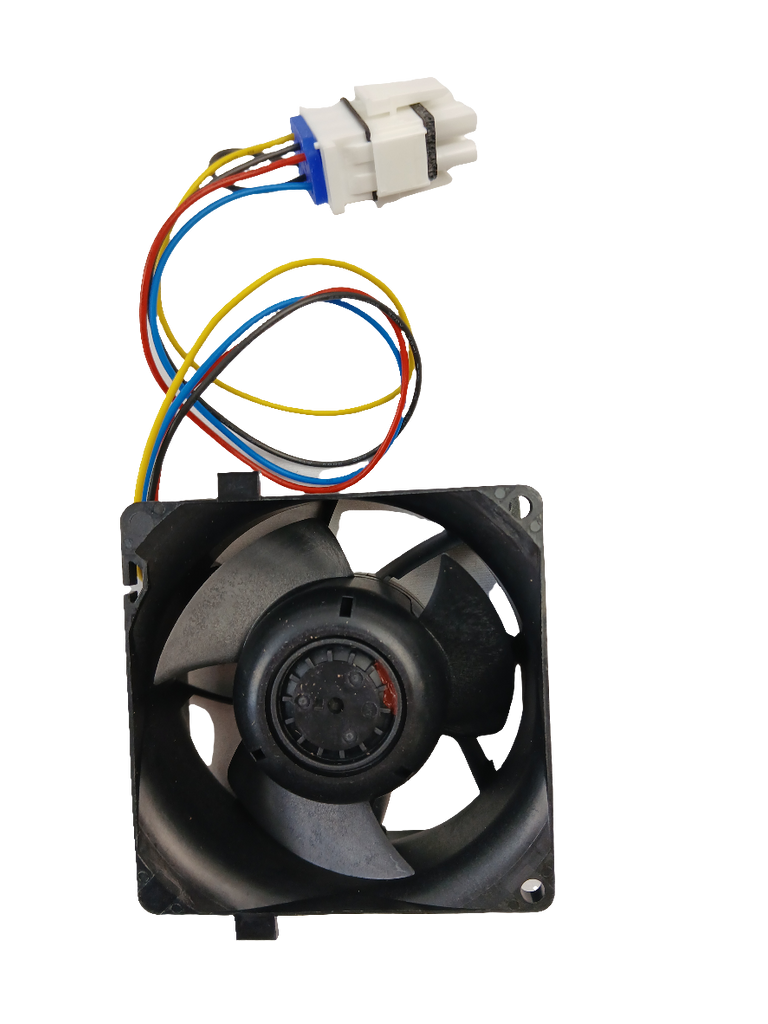 WG03F06676 refrigerator evaporator fan black axial fan motor with multicolor wiring harness and white connector