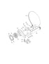 Exploded parts diagram showing dryer motor housing duct and WG04A05105 dryer blower wheel replacement assembly