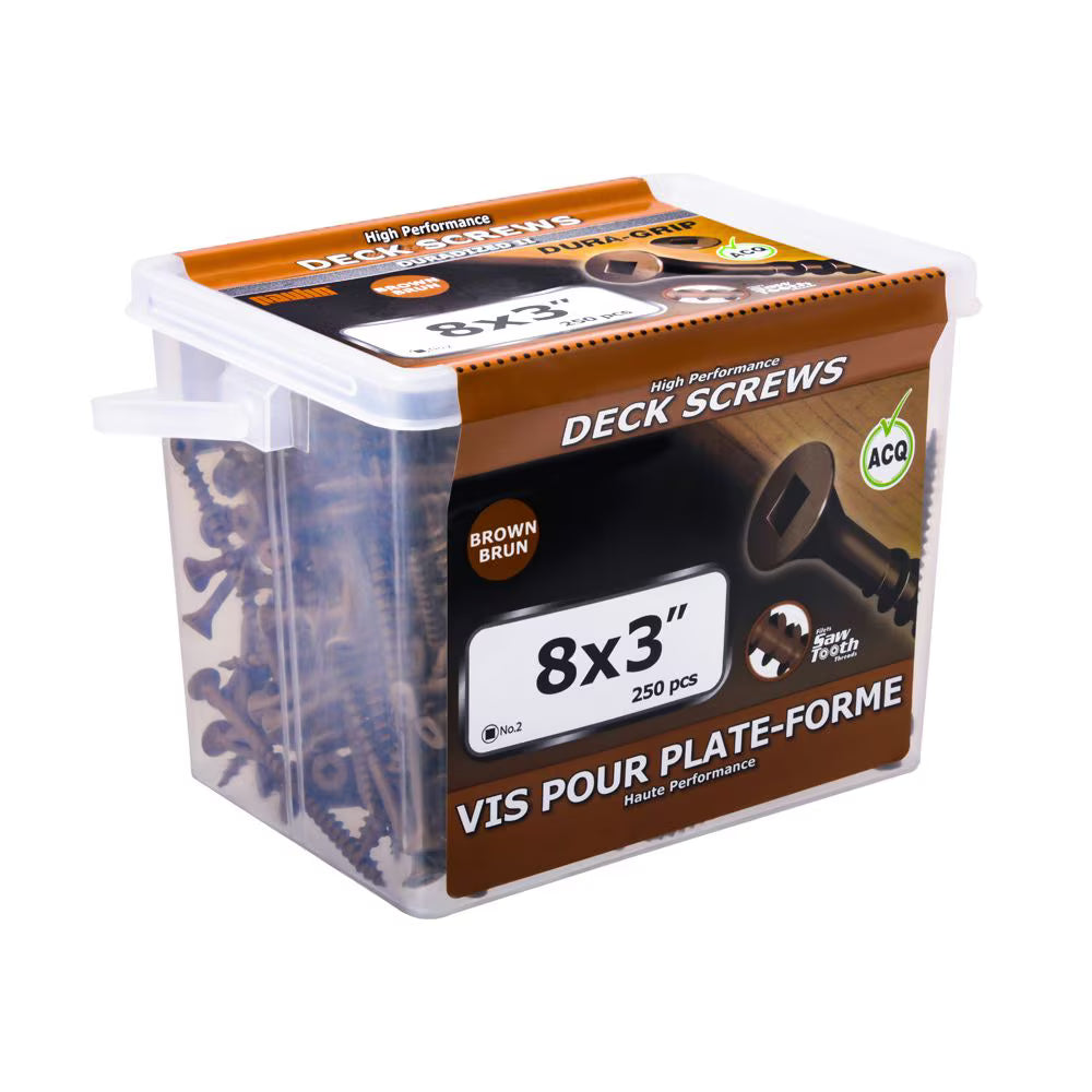 Paulin #8 x 3" Flt Sqr Sckt Hd Deck Screws UNC Brwn Epoxy