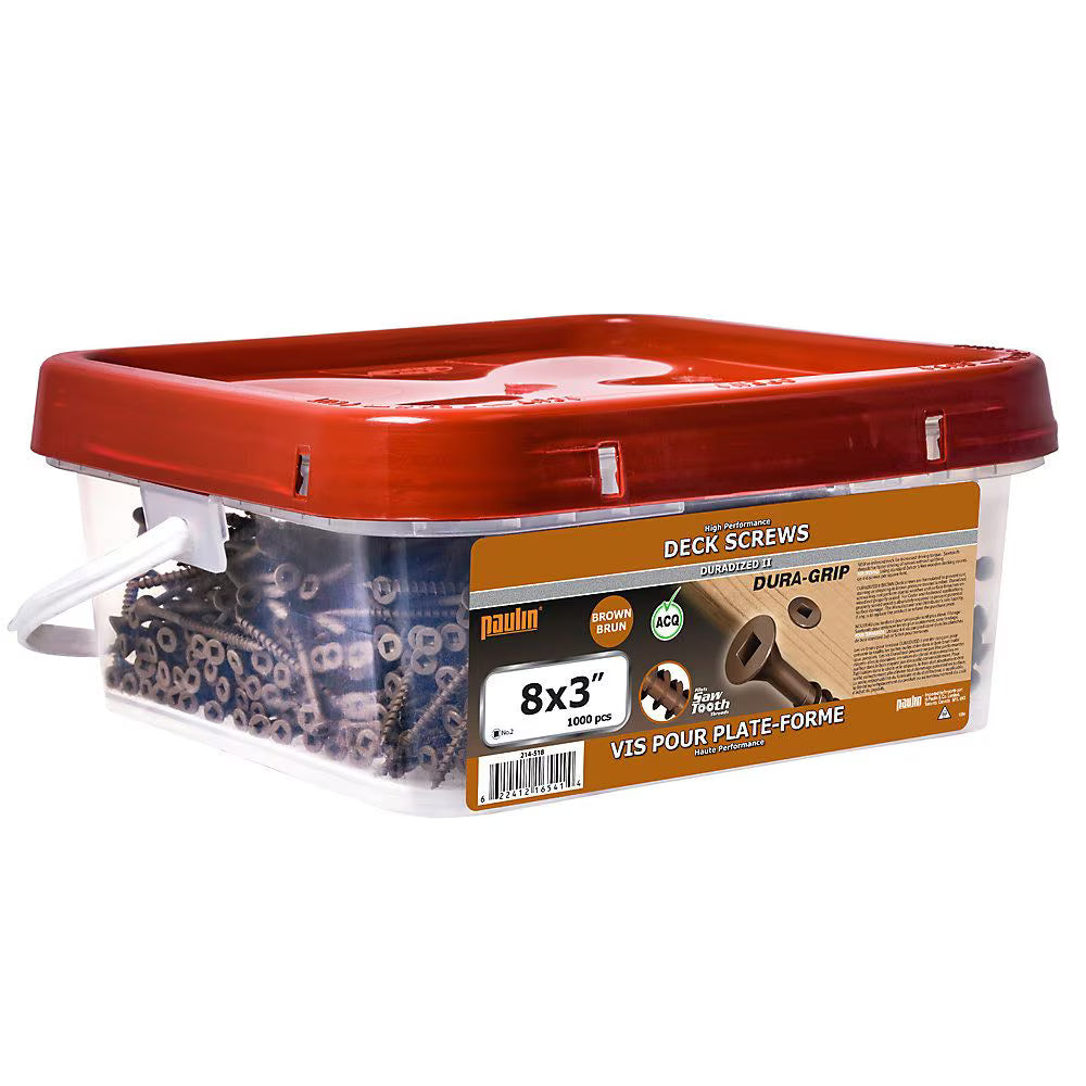Paulin #8 x 3" Flt Sqr Sckt Hd Deck Screws UNC Brwn Epoxy