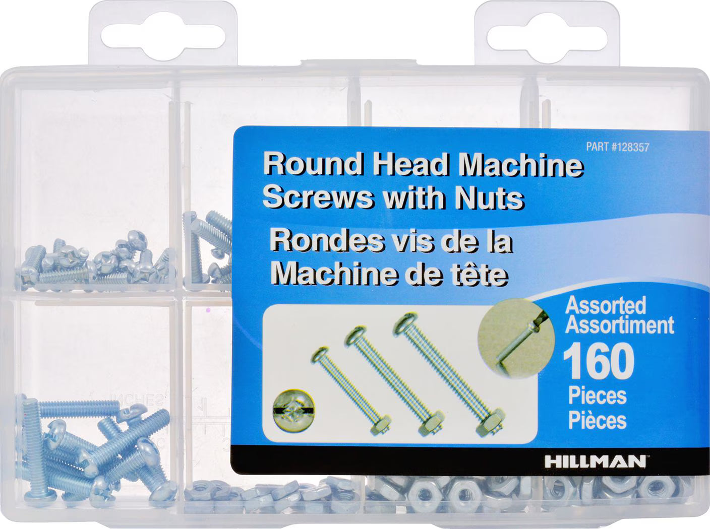 Hillman 6-32, 8-32, 10-32 Round Head Machine Screws w/ Nuts Kit-160pc