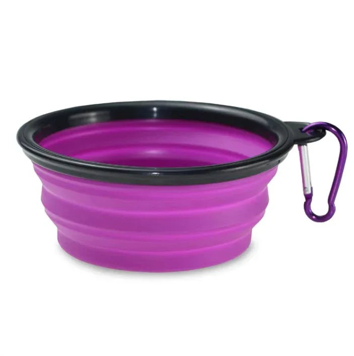 Portable Silicone Pet Bowl with Carabiner Clip, Collapsible, 350 ml