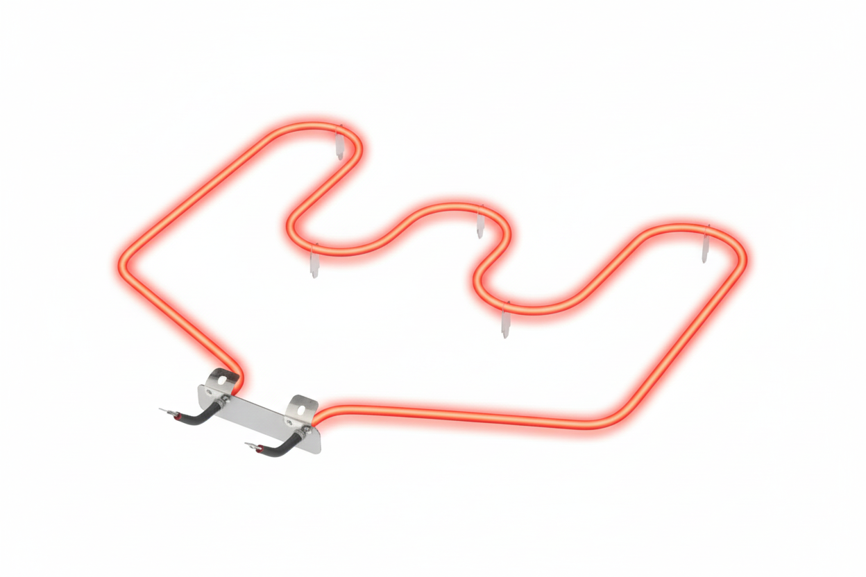 Red-hot oven bake element glowing at operating temperature - top view