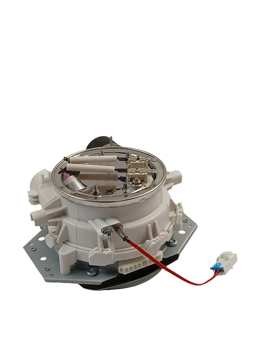 ABT72989202 dishwasher pump assembly white plastic housing with metal mount motor and red wiring connector