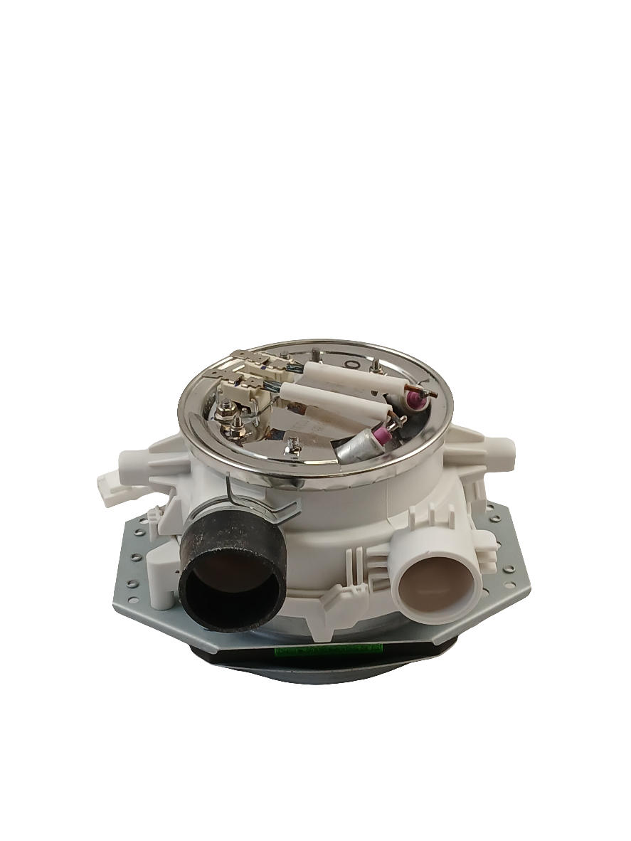 ABT72989202 dishwasher pump assembly white motor housing with inlet outlet ports and electrical terminals