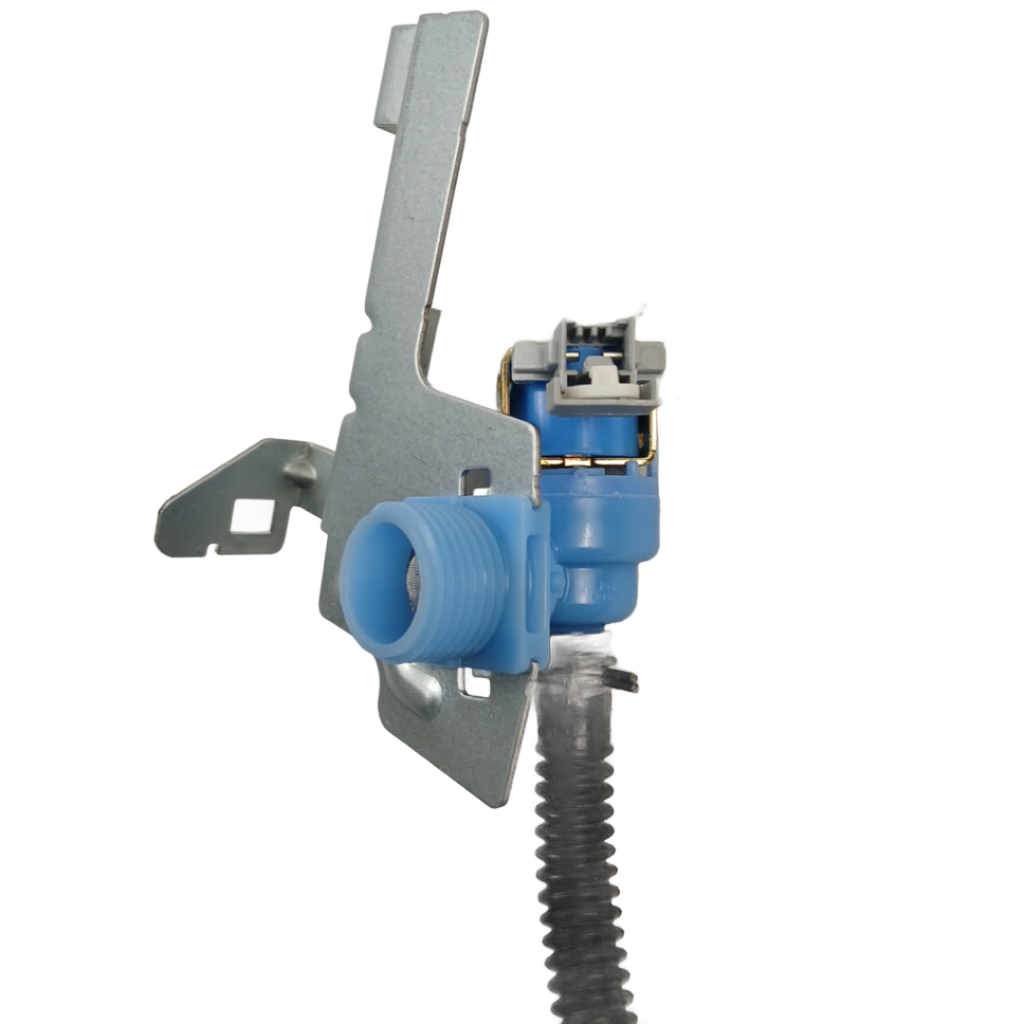 XPart Supply replacement W11434044 dishwasher water inlet valve in blue with mounting bracket and hose connection