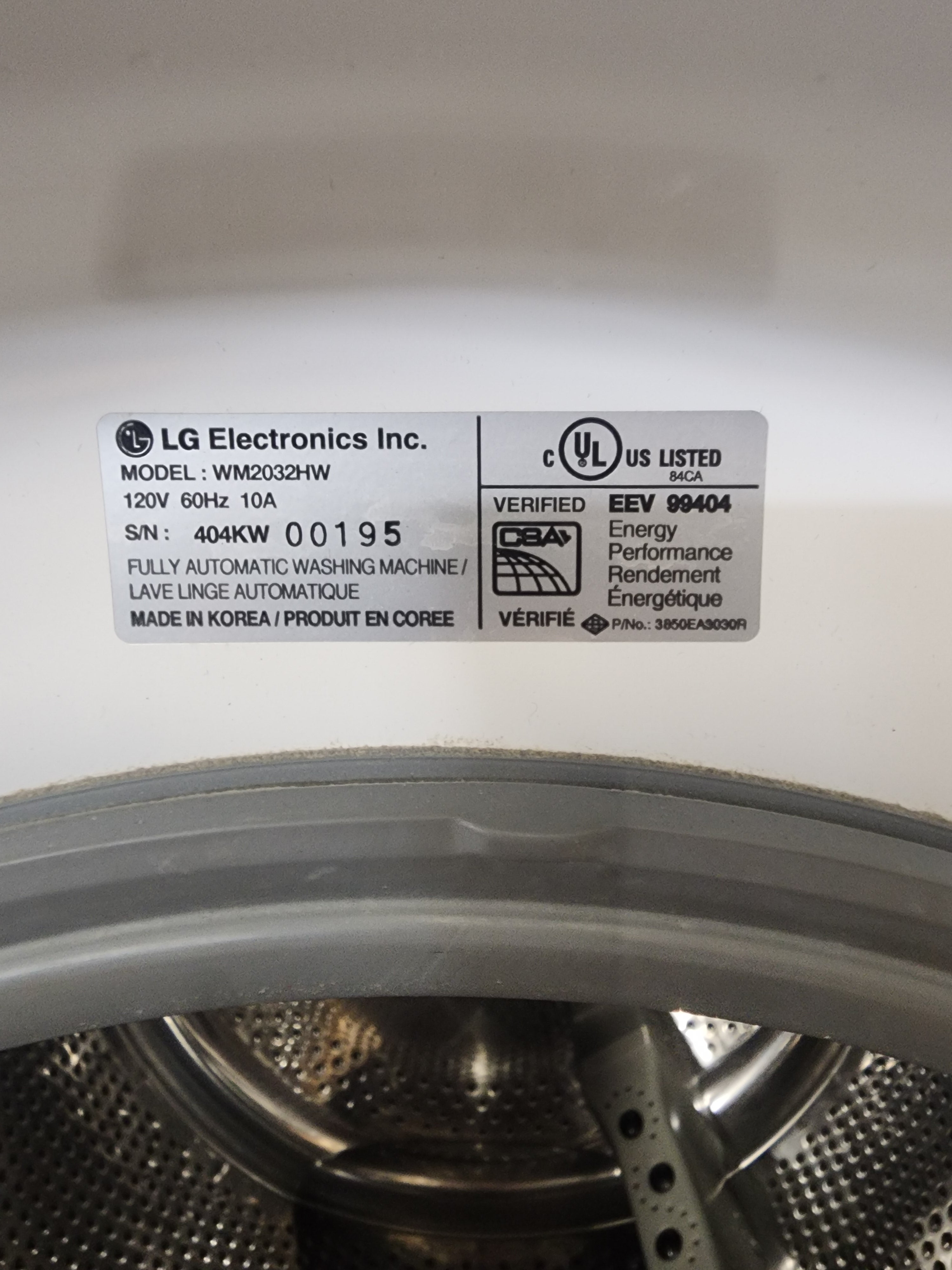 #0140 LG Washer WM2032HW