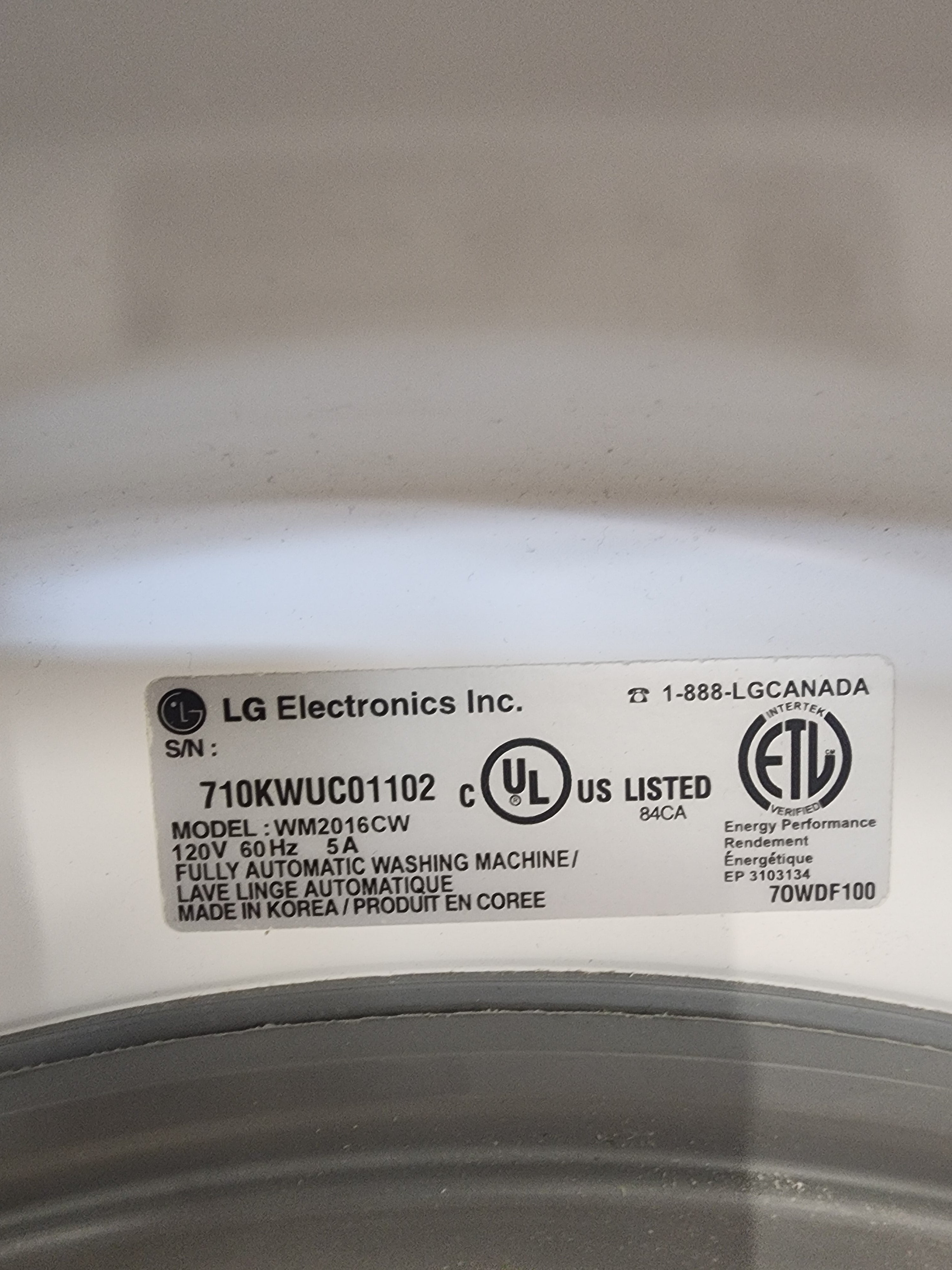 #0147 LG Washer WM2016CW