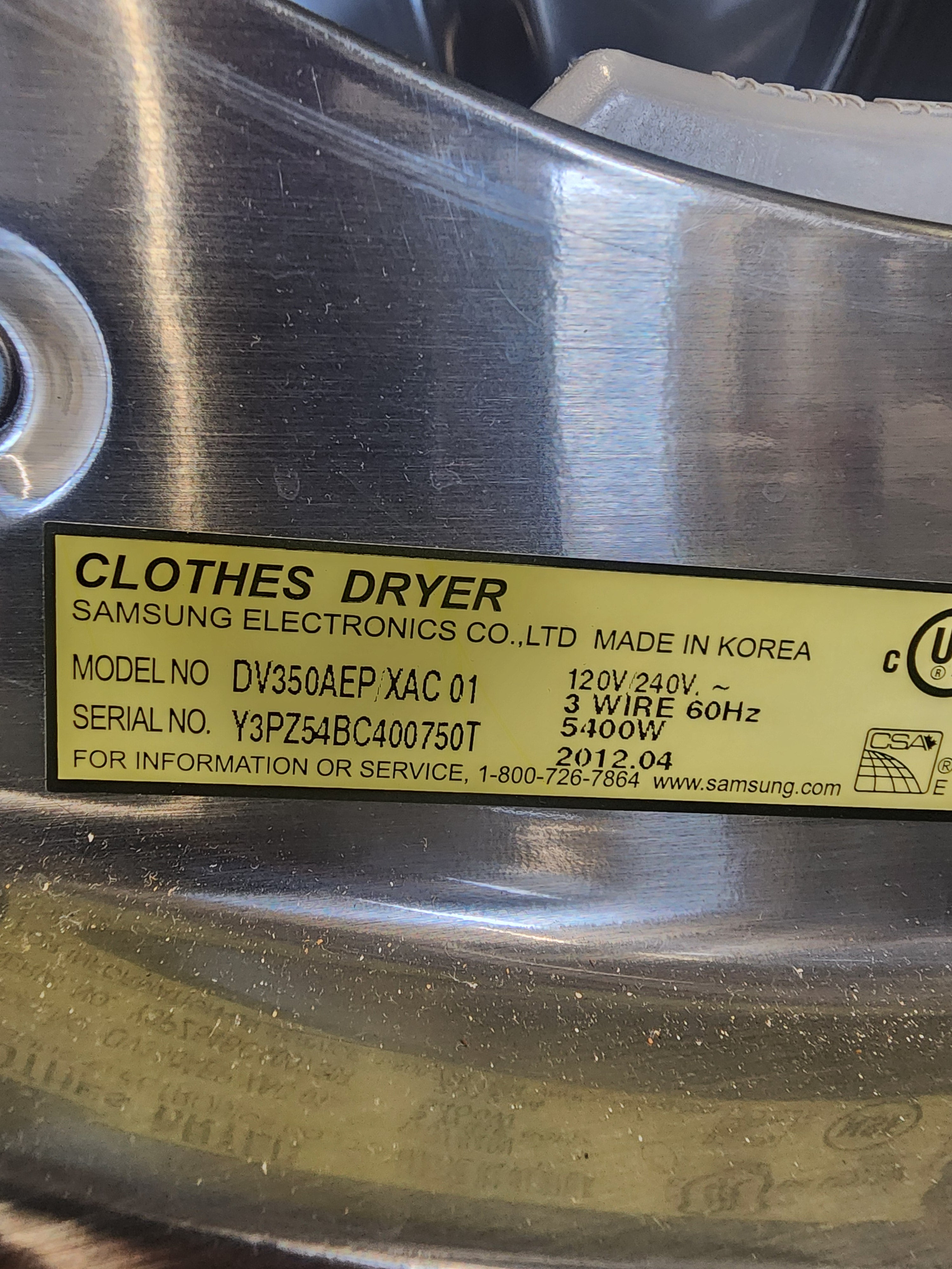 #0146 Samsung Dryer DV350AEP/XAC 01