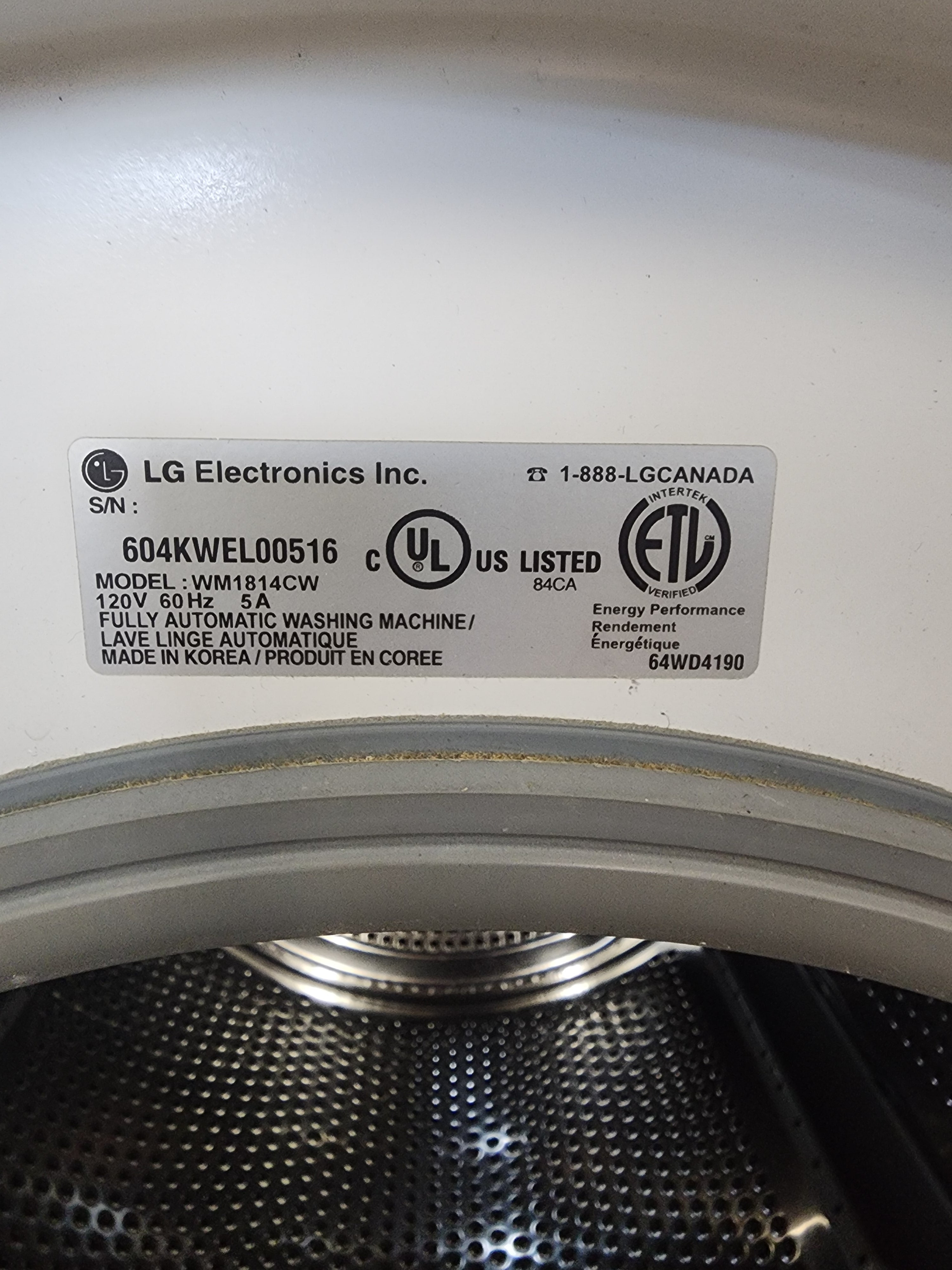 #0153 LG Front Load Washer WM1814CW
