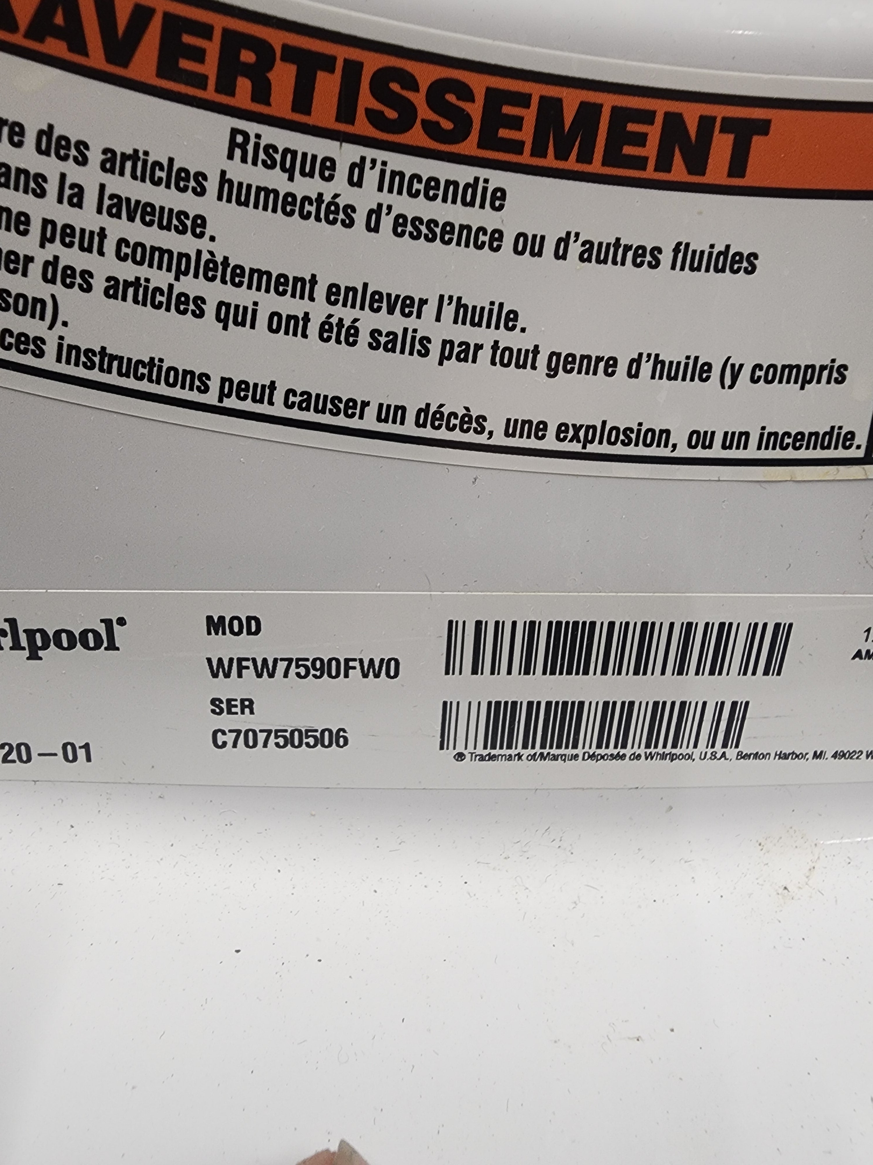 #0145 Whirlpool Washer WFW7590FW0