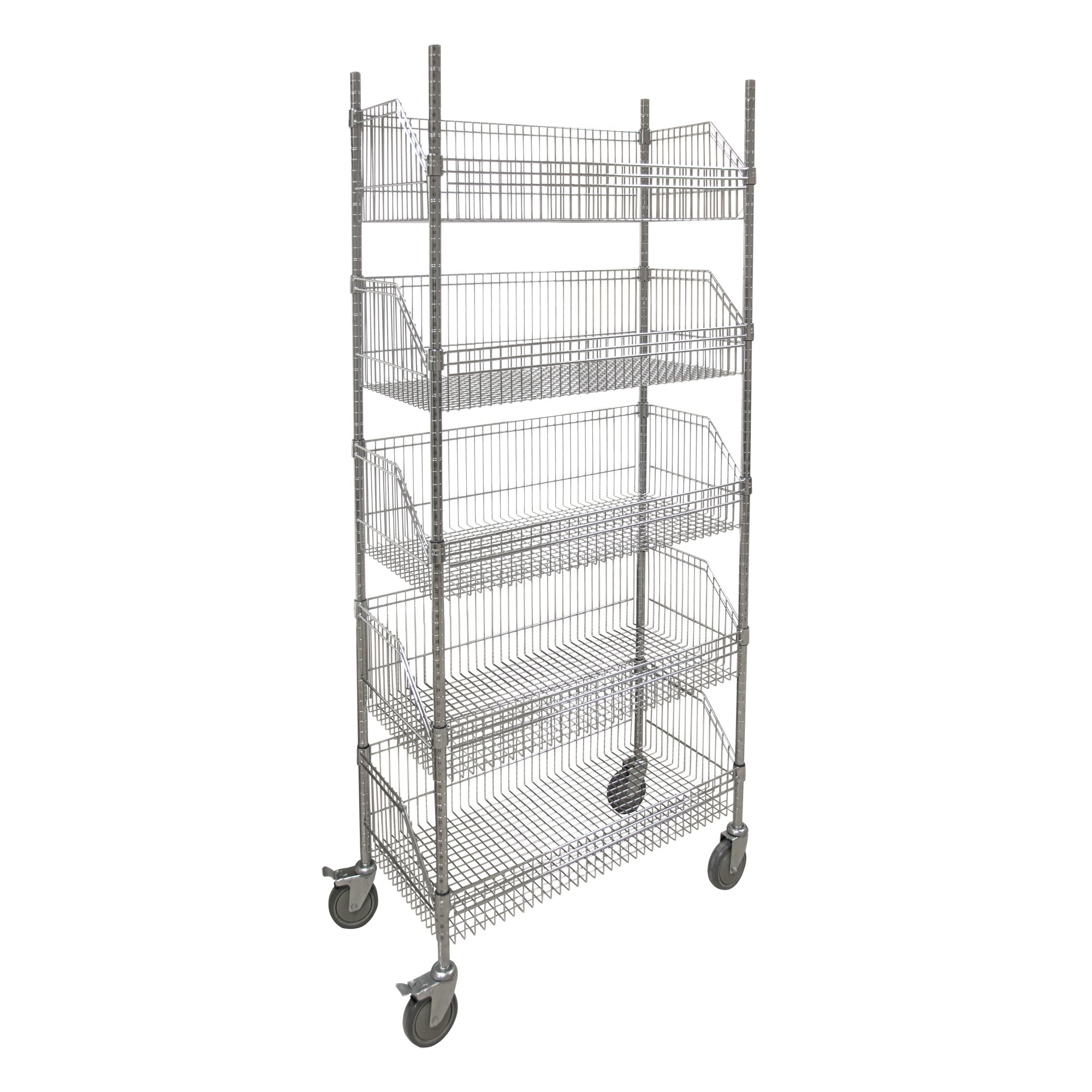 Wire Basket Shelving Cart, 5 Tiers, 36" W x 80" H x 18" D