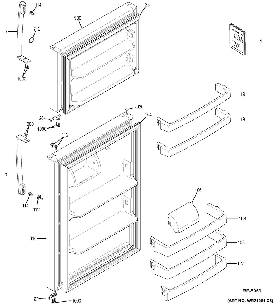 WG03L06702 Refrigerator Freezer Door Assembly