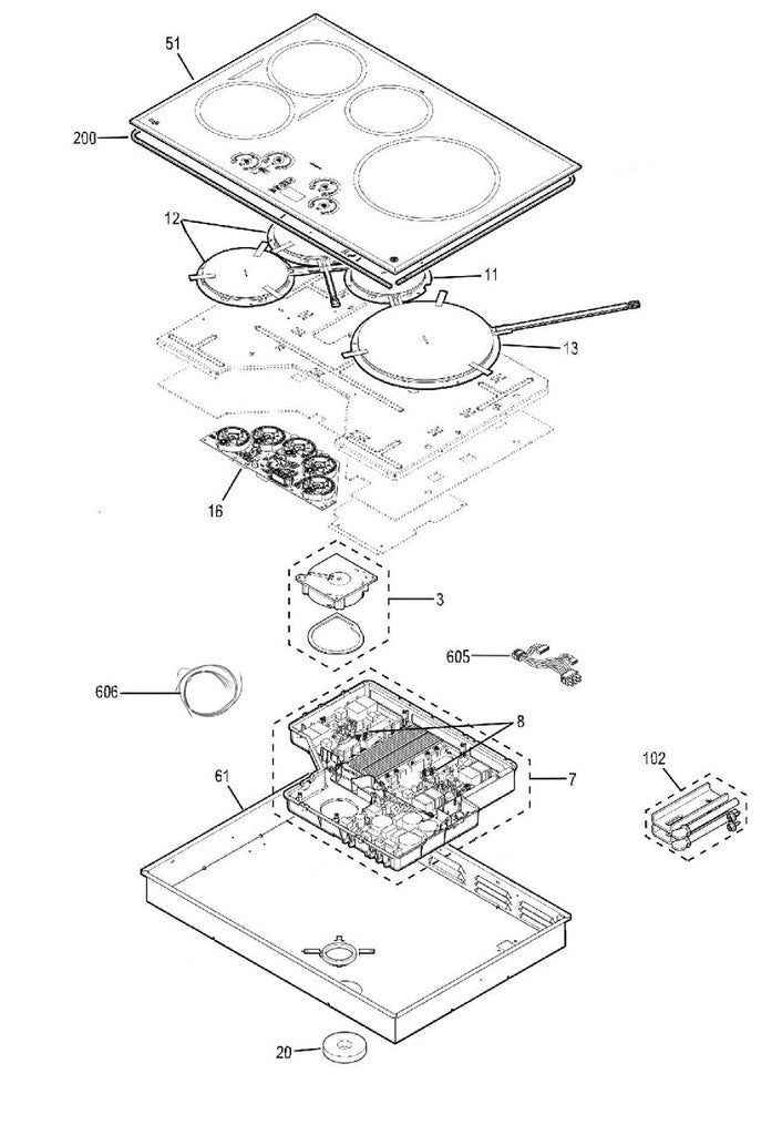 WG02L09382 Induction Stove Glass Cooktop Assembly