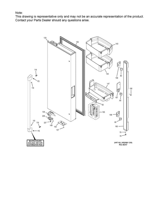 WG03F08882 Refrigerator Left Hand Door, Matte White - XPart Supply