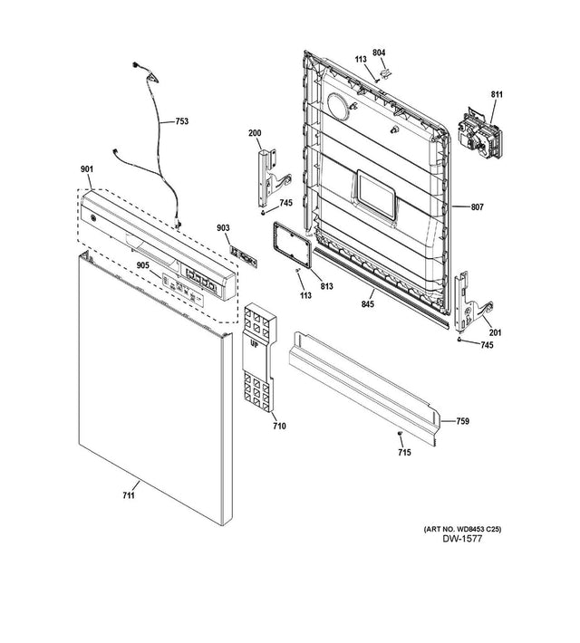 WG04F12379 Dishwasher Control Panel Assembly, White - XPart Supply